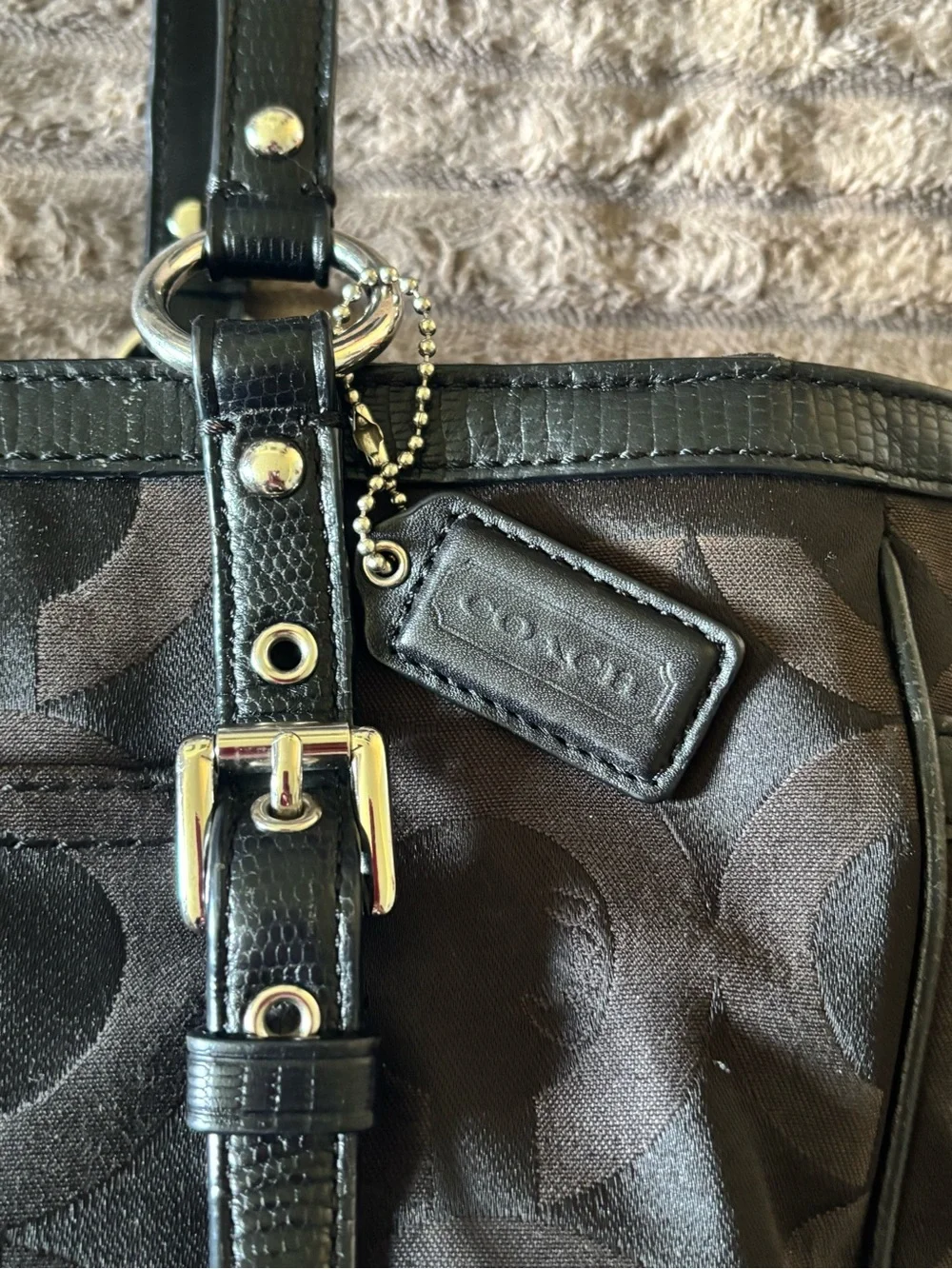 Coach Black Signature C-Pattern Satin Tote